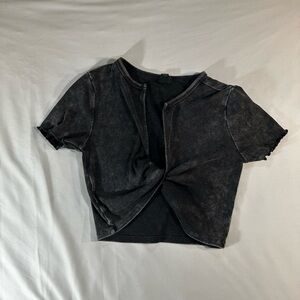 Vintage Black Button-Up Crop Top